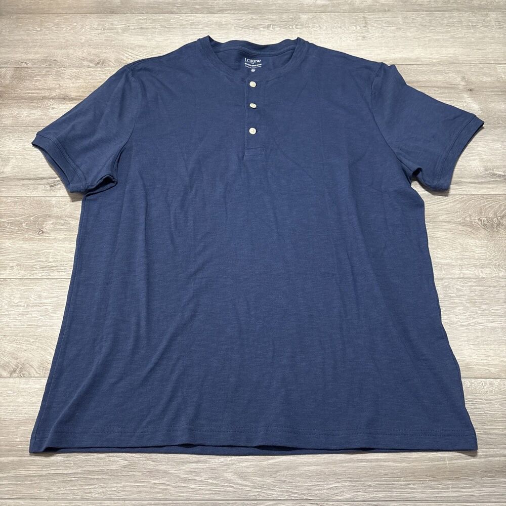 J. Crew Men's Slub Cotton 3 Button Henley Short Sleeves Faded Pilot Blue XL